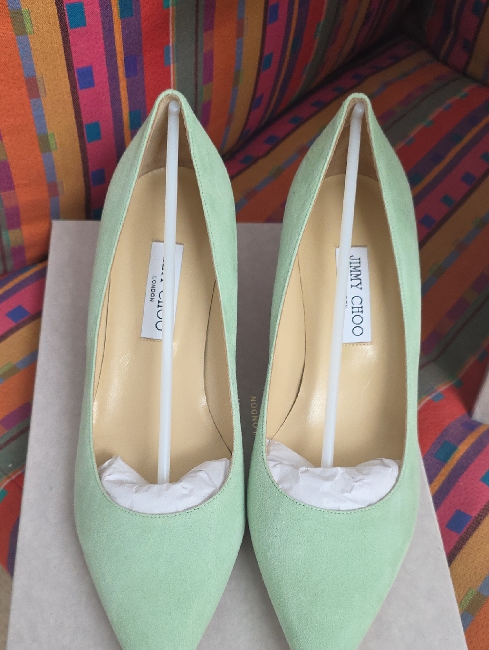 Jimmy Choo Mint Green Suede Pointed Pumps